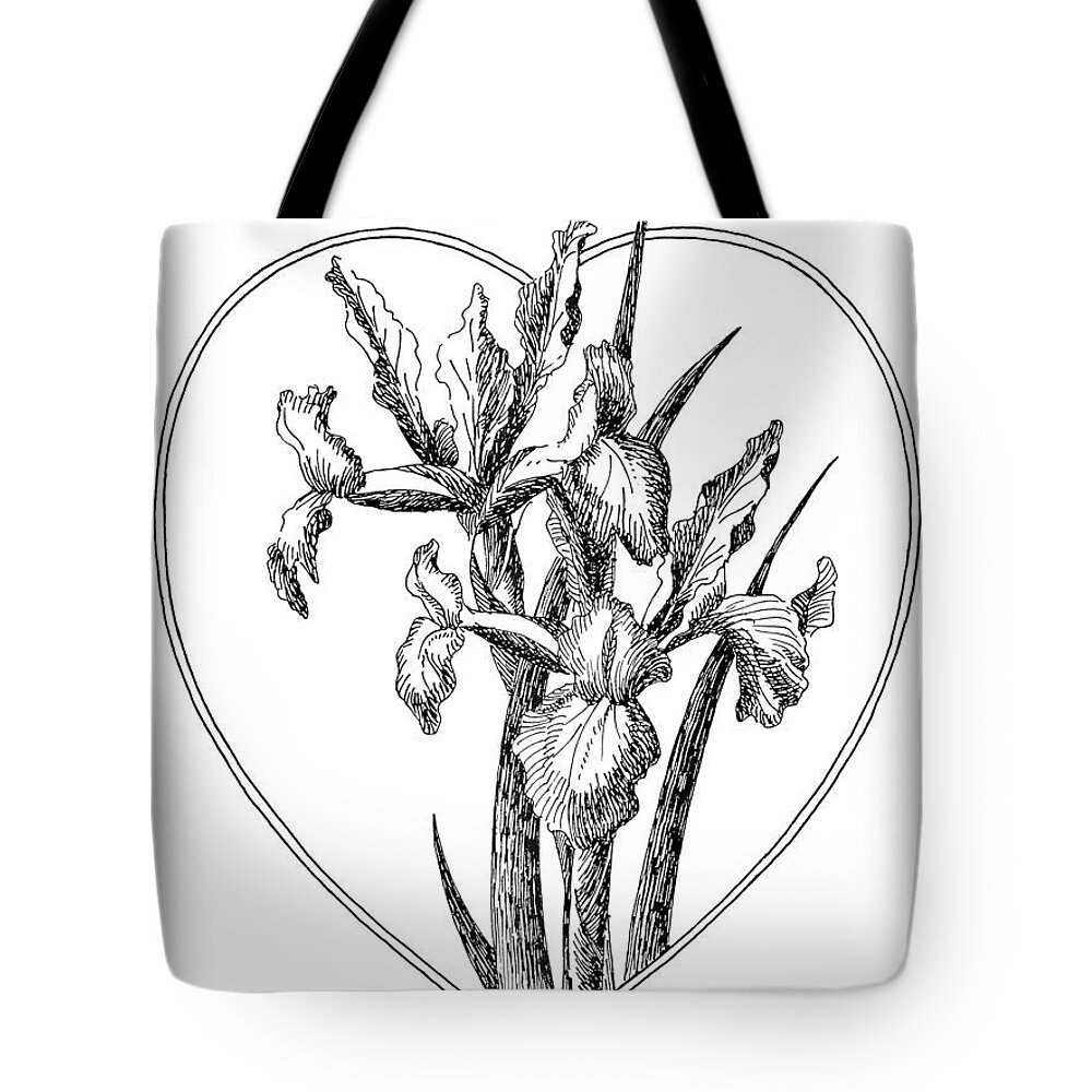 Iris Tote Bag featuring the painting Iris Heart Drawing 3 by Gordon Punt