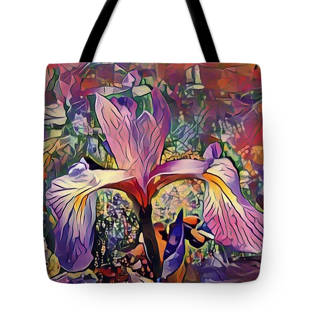 Iris Flowers Tote Bag featuring the mixed media Iris oh Iris by Don Wright