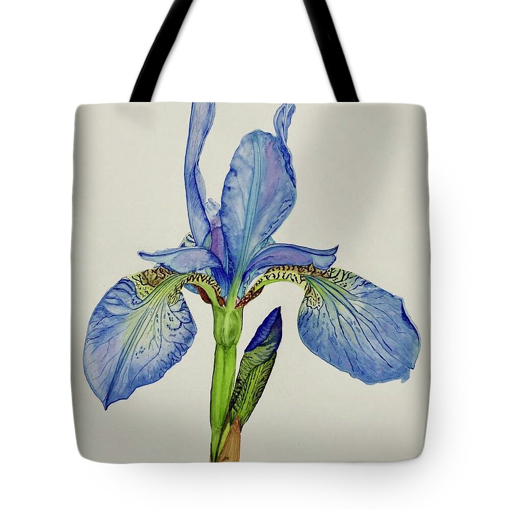 Bearded Blue Iris Tote Bag featuring the painting Iris You Were Here by Sonja Jones