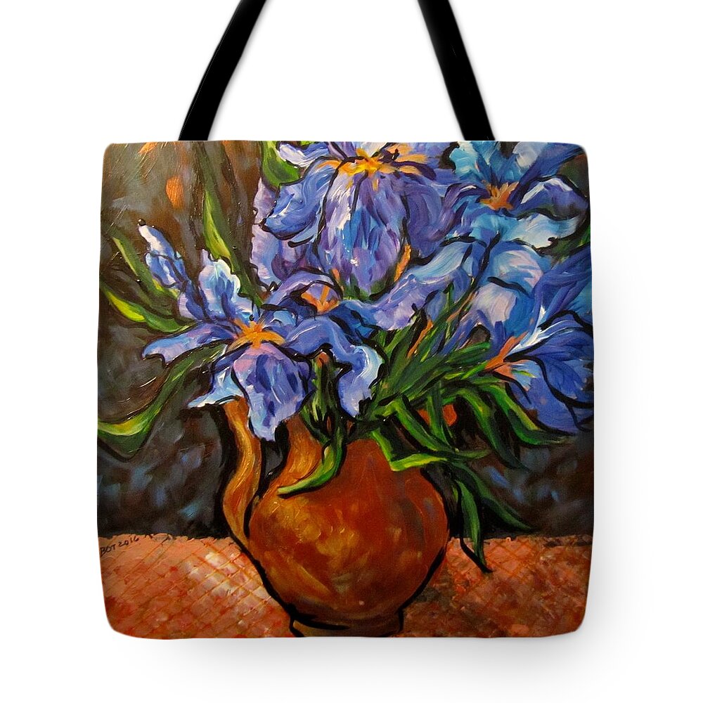 Irises Tote Bag featuring the painting Irises by Barbara O'Toole