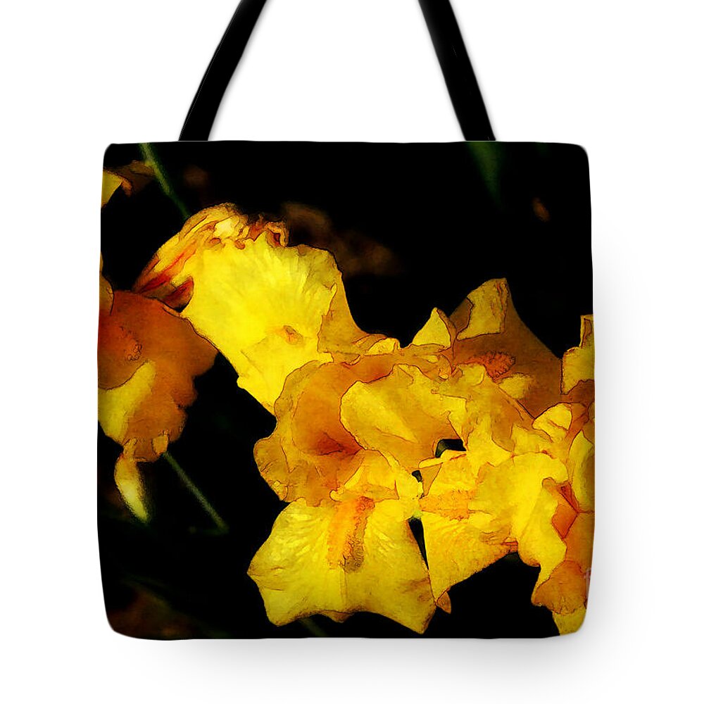 Iris Tote Bag featuring the digital art Irises by David Blank