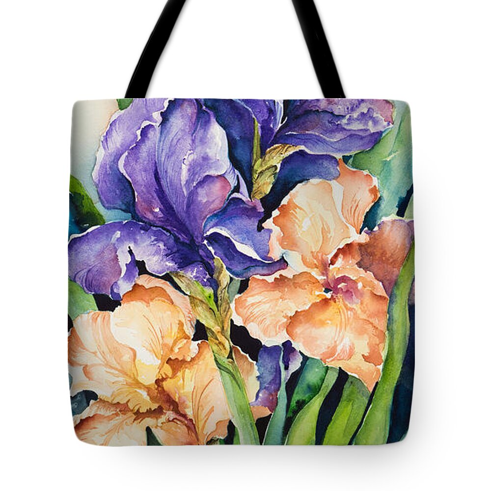 Iris Tote Bag featuring the painting Irises by Lael Rutherford