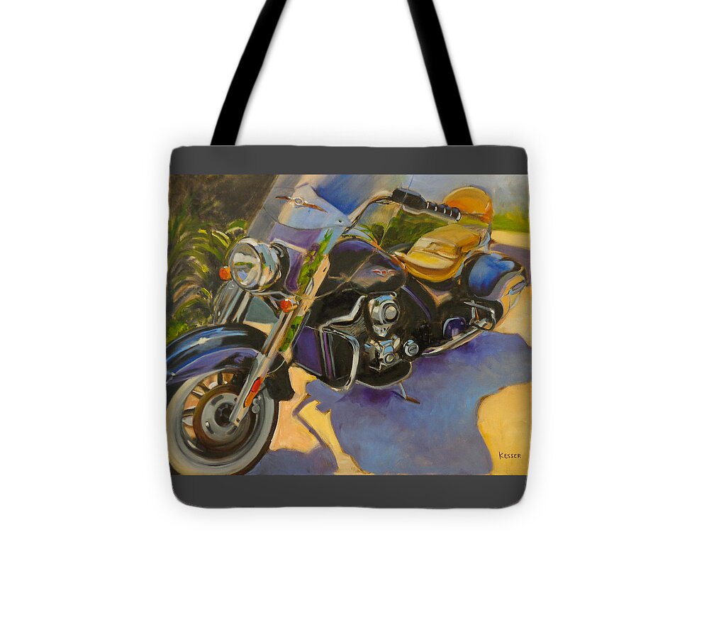 Motorcycle Tote Bag featuring the painting Iron Horse by Kaytee Esser