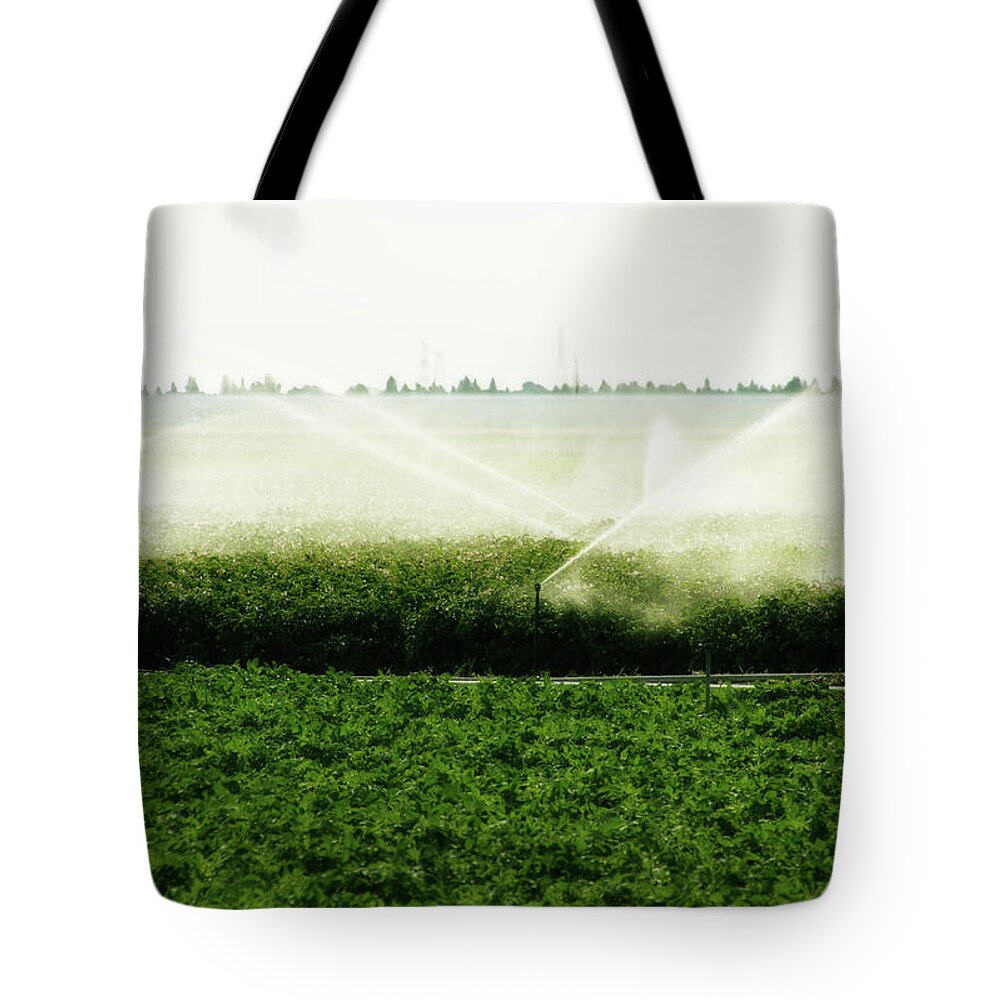 Water Tote Bag featuring the digital art Irrigation Action by Terry Davis