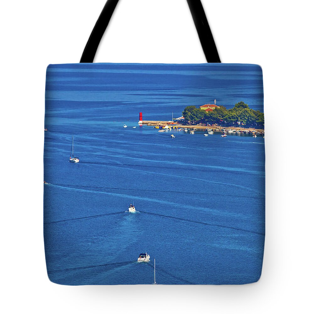 Bay Tote Bag featuring the photograph Island of Cres bay aerial view by Brch Photography