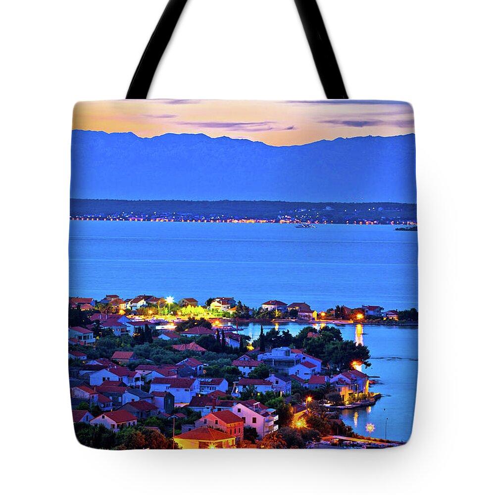 Preko Tote Bag featuring the photograph Island of Ugljan evening aerial panorama by Brch Photography