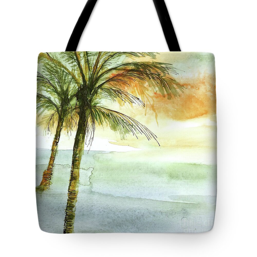 Original Watercolors Tote Bag featuring the painting Island Sunset II by Chris Paschke