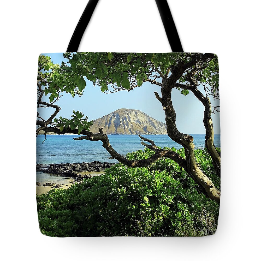 Island Through The Trees Tote Bag featuring the photograph Island Through the Trees by Jennifer Robin