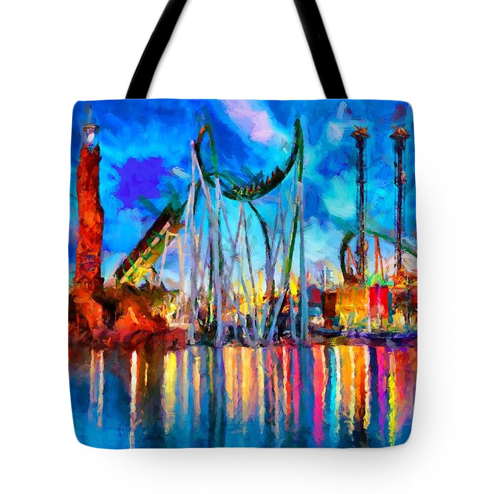 Park Tote Bag featuring the digital art Islands of Adventure by Caito Junqueira