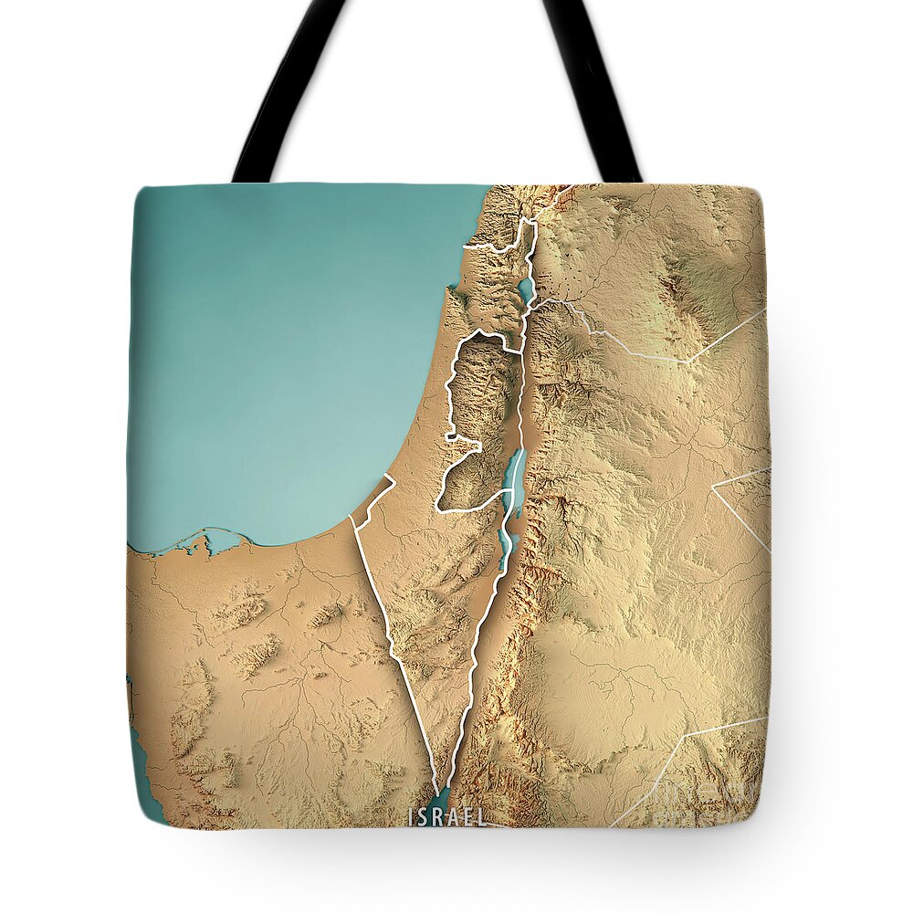Israel Tote Bag featuring the digital art Israel Country 3D Render Topographic Map Border by Frank Ramspott