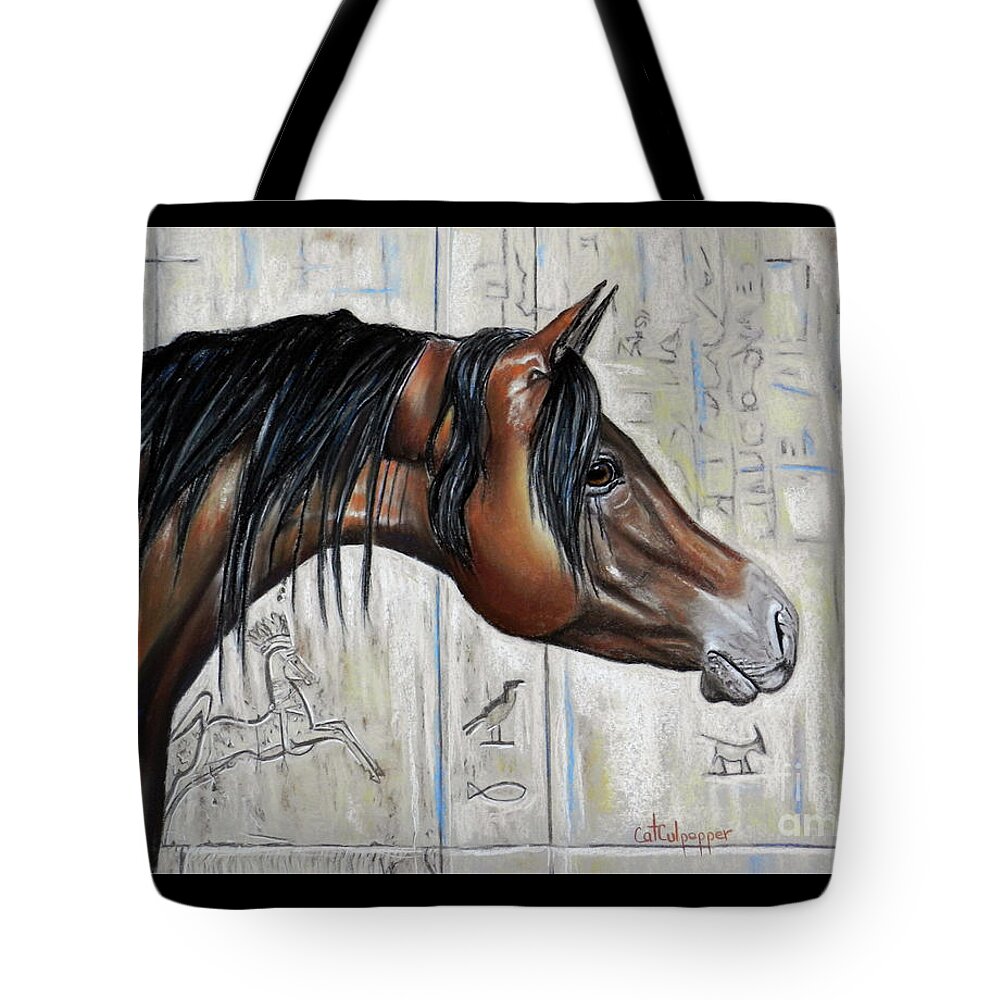 Beautiful Blood Bay With Stone Etched Background Tote Bag featuring the pastel Arabian 5 by Cat Culpepper