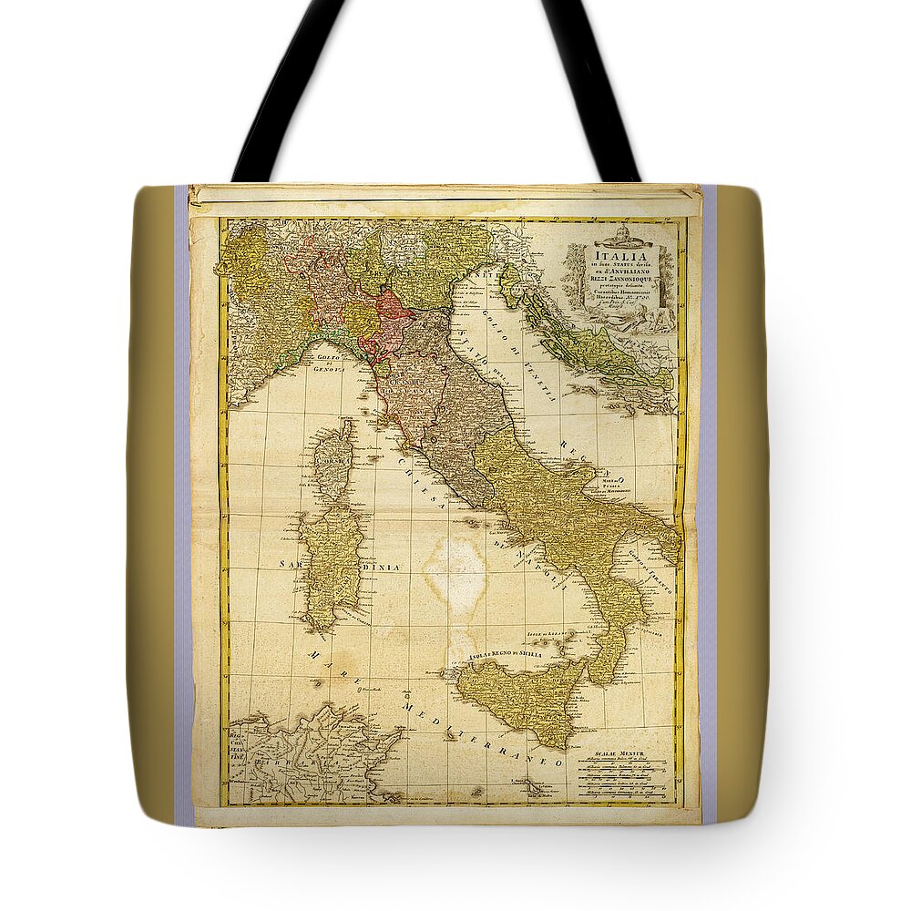 Italia Tote Bag featuring the photograph Italia Antique 1790 Italy Map by Phil Cardamone