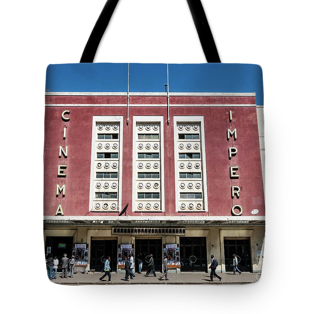 Eritrea Tote Bag featuring the photograph Italian Colonial Art Deco Old Cinema Building In Asmara Eritrea by JM Travel Photography
