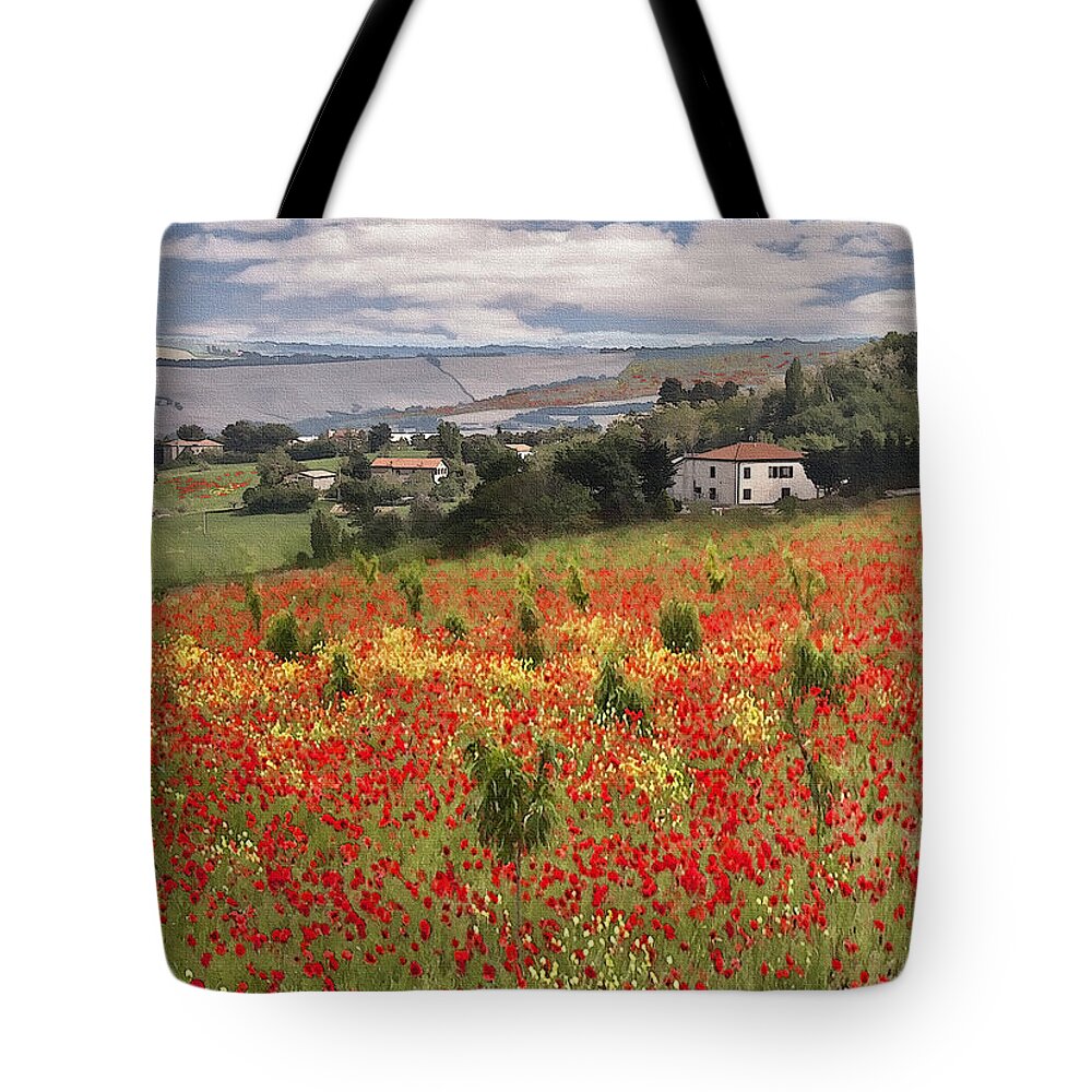 Poppy Tote Bag featuring the photograph Italian Poppy Field by Sharon Foster
