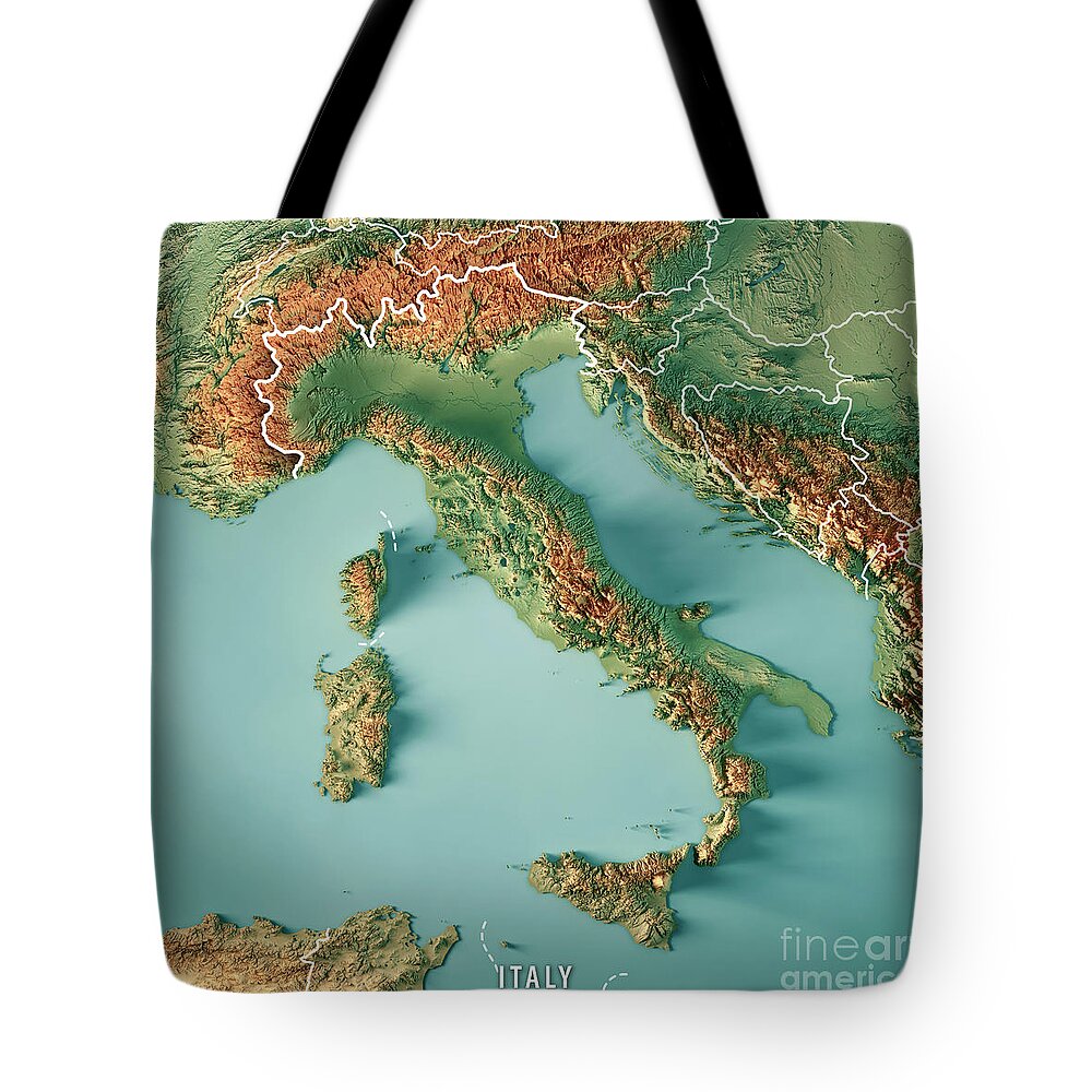Italy Tote Bag featuring the digital art Italy Country 3D Render Topographic Map Border by Frank Ramspott