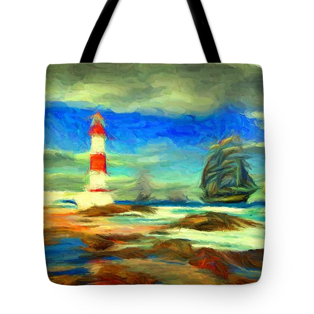 Itapua Tote Bag featuring the digital art Itapua Lighthouse 1 by Caito Junqueira