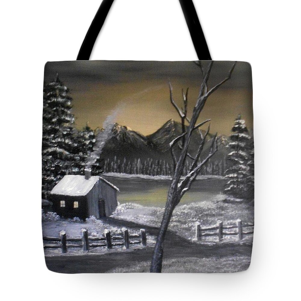 Landscape Tote Bag featuring the painting It's Cold Outside by Sheri Keith