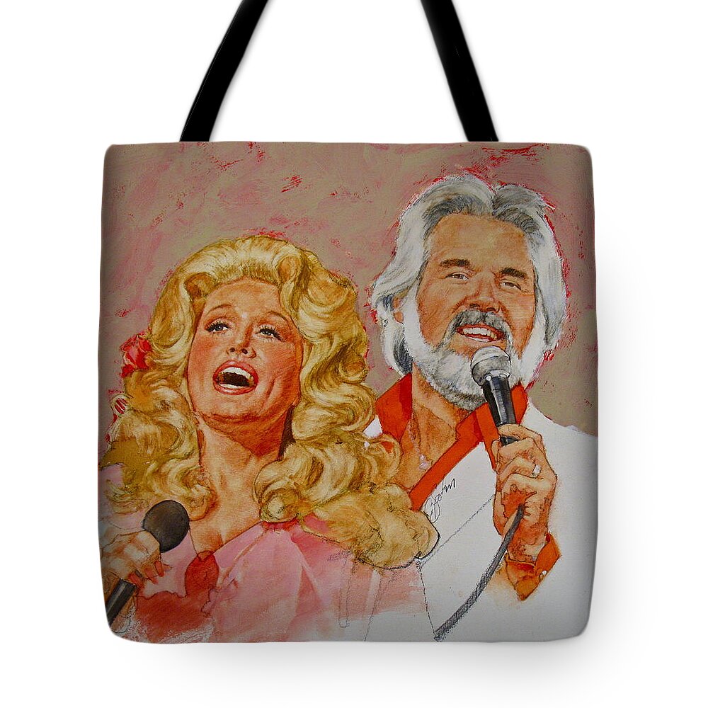 Acrylic Painting Tote Bag featuring the painting Its Country - 8 Dolly Parton Kenny Rogers by Cliff Spohn