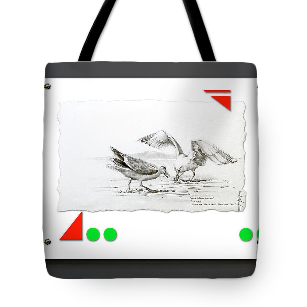 Interior Decoration Tote Bag featuring the drawing Its Mine - The tussle for food by Ian Anderson