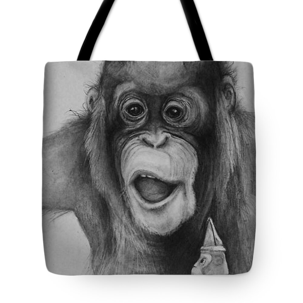 Primate Tote Bag featuring the drawing Ive Always Wanted One of Those by Jean Cormier