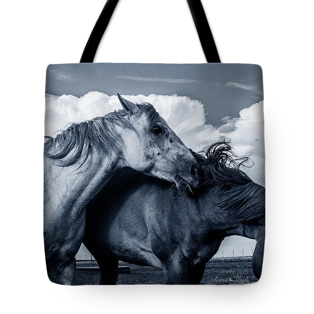 Horses Tote Bag featuring the photograph I've Got My Eye on You by Karen Slagle
