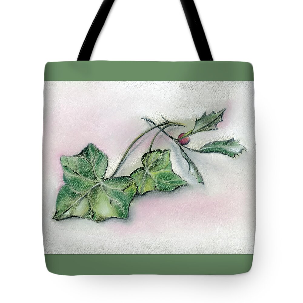 Holly Tote Bag featuring the pastel Ivy Leaves and Holly by MM Anderson
