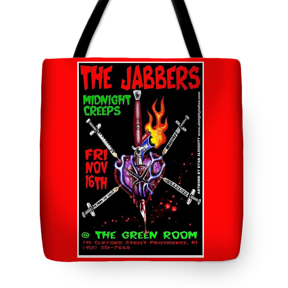 The Jabbers Tote Bag featuring the digital art Jabbers Reunion Flyer by Ryan Almighty