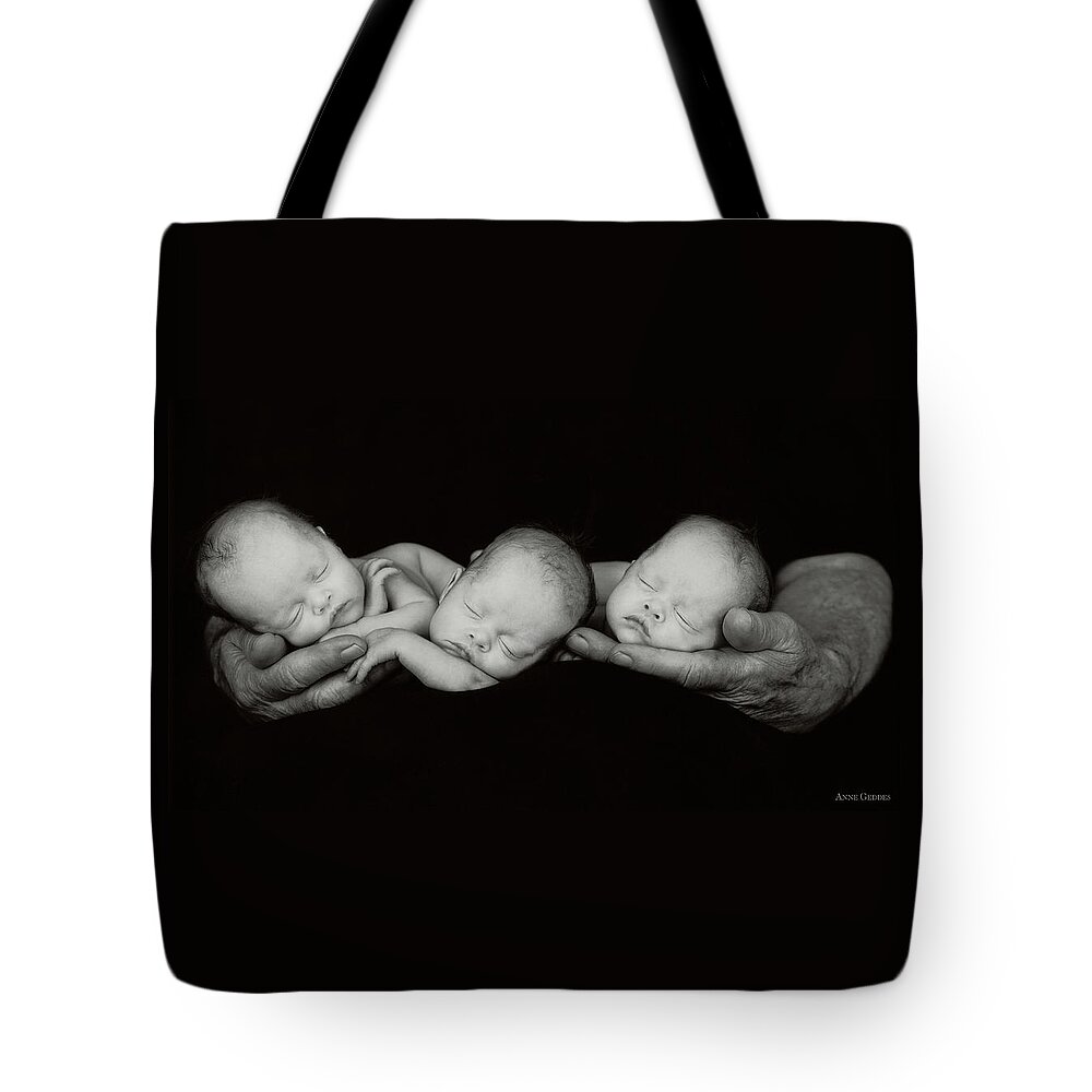 Black And White Tote Bag featuring the photograph Jack and the Triplets by Anne Geddes