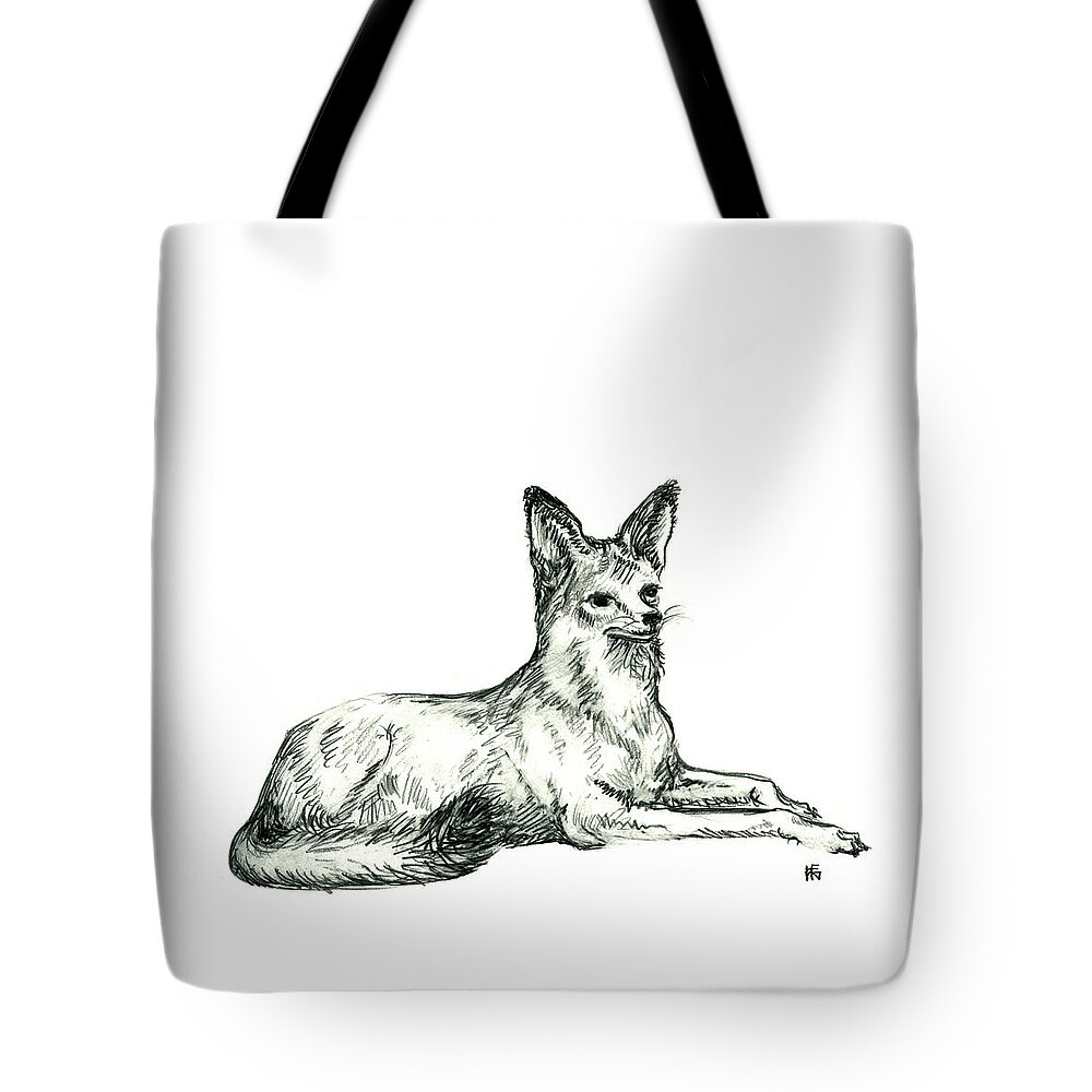 Wild Tote Bag featuring the drawing Jackal Sketch by Shirley Heyn