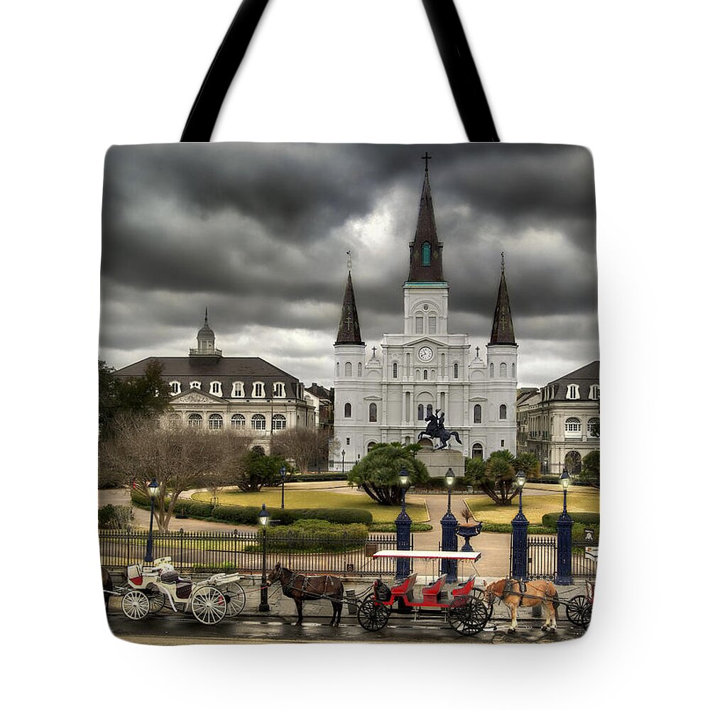 New Orlean Tote Bag featuring the digital art Jackson Square New Orleans by Don Lovett