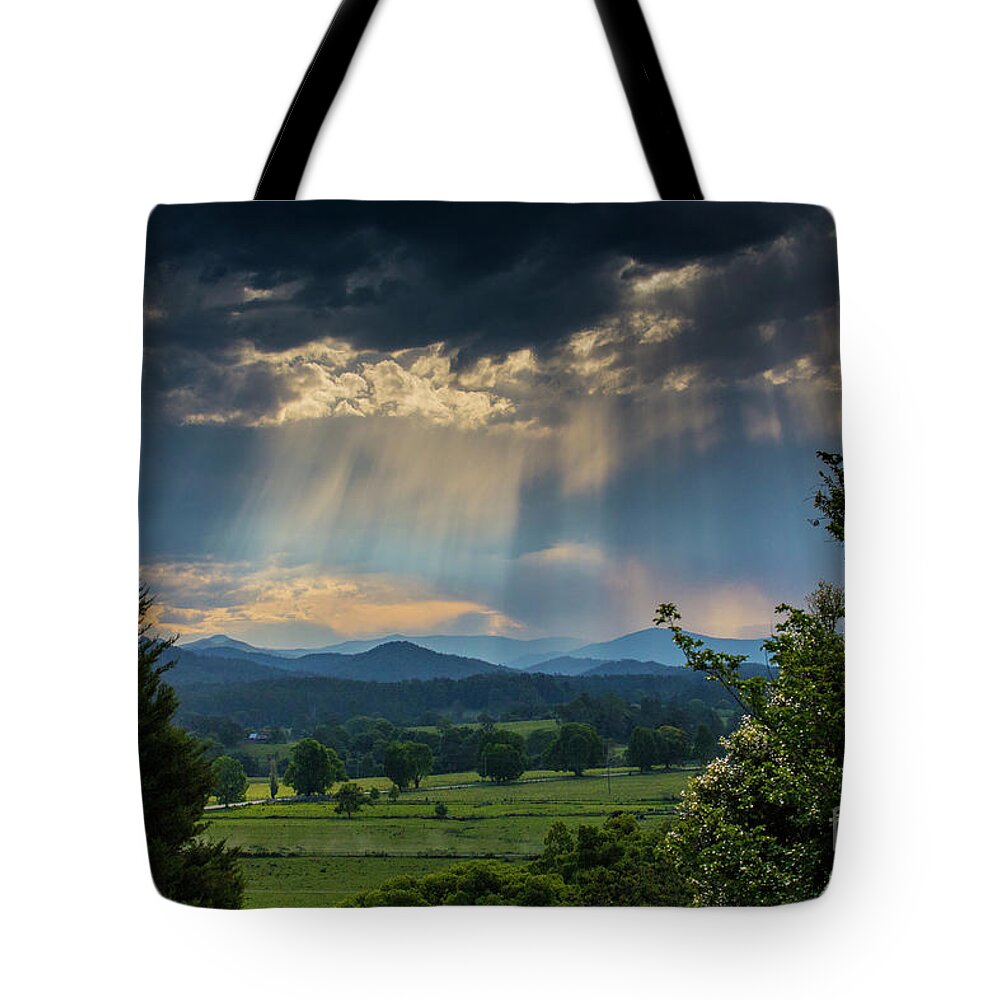 Australian Landscape Tote Bag featuring the photograph Jacobs ladder across paddock by Sheila Smart Fine Art Photography