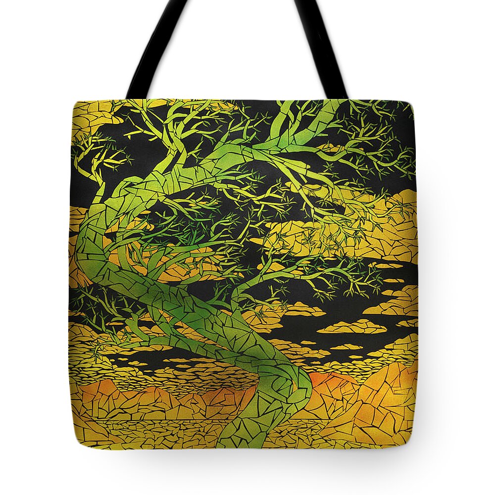 Chromasic Tote Bag featuring the mixed media Jade tree by Jon Carroll Otterson