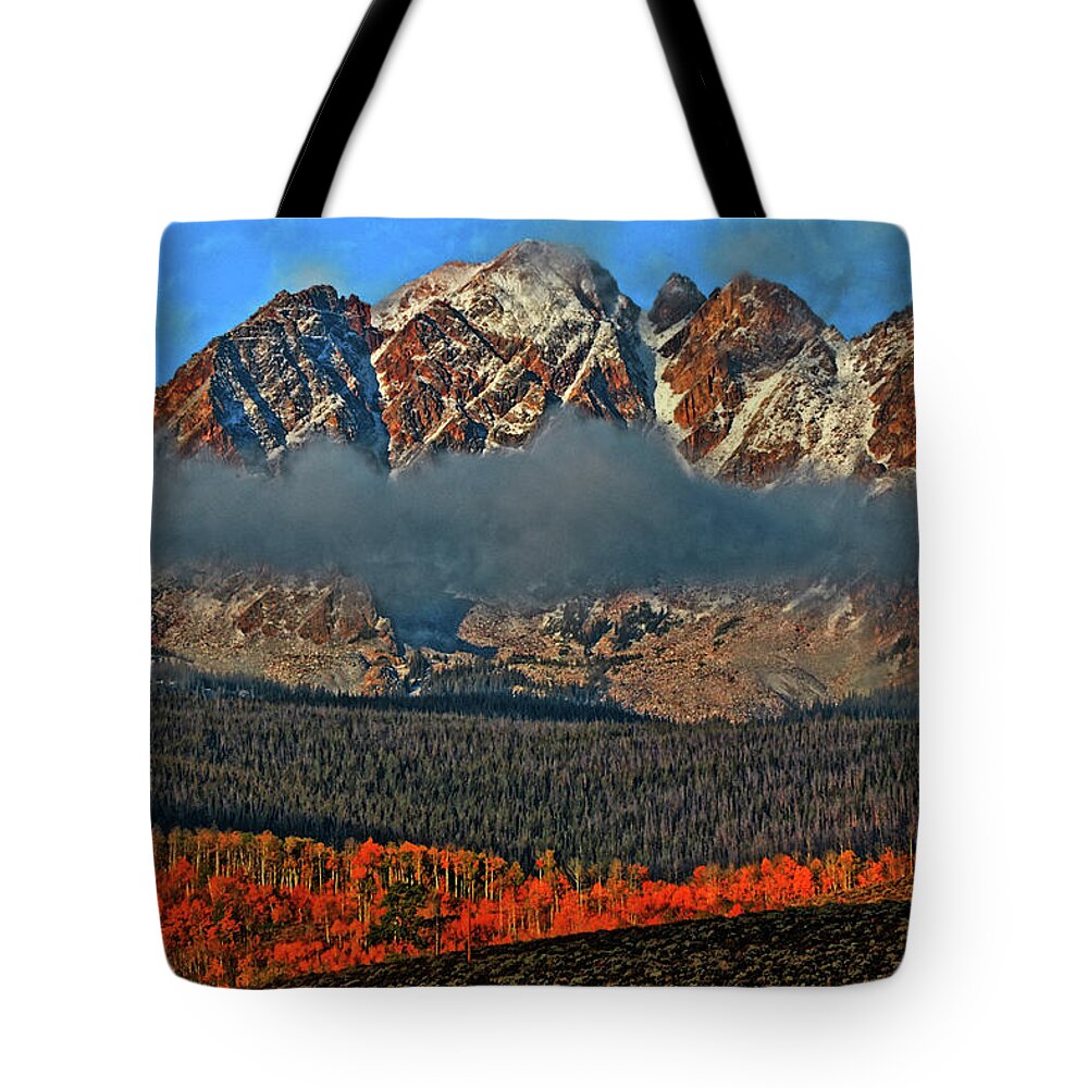 Autumn Tote Bag featuring the photograph Jagged Peaks Fall by Scott Mahon