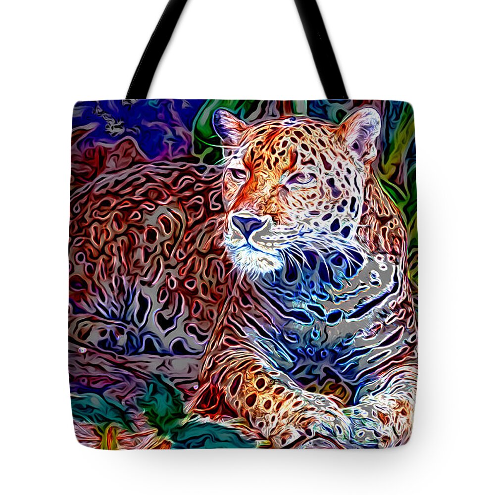 Leopardo Tote Bag featuring the digital art Jaguar by - Zedi -