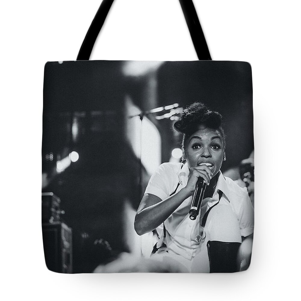 Janelle Monae Tote Bag featuring the photograph Janelle Monae Playing Live by Marco Oliveira