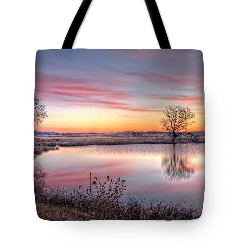Sunrise Tote Bag featuring the photograph January Dawn by Fiskr Larsen