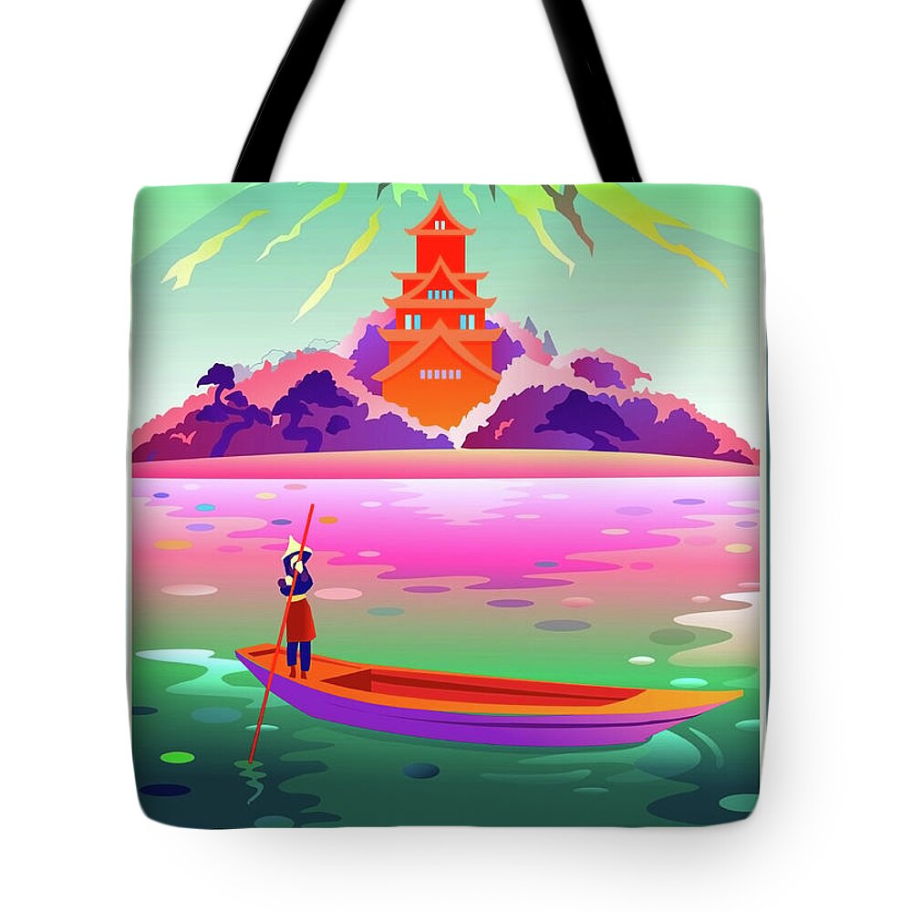 Japan Tote Bag featuring the painting Japan attractions, vintage travel poster by Long Shot