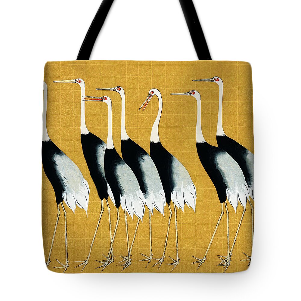 Japanese Art Tote Bag featuring the painting Japanese red crown crane by Ogata Korin by Vincent Monozlay