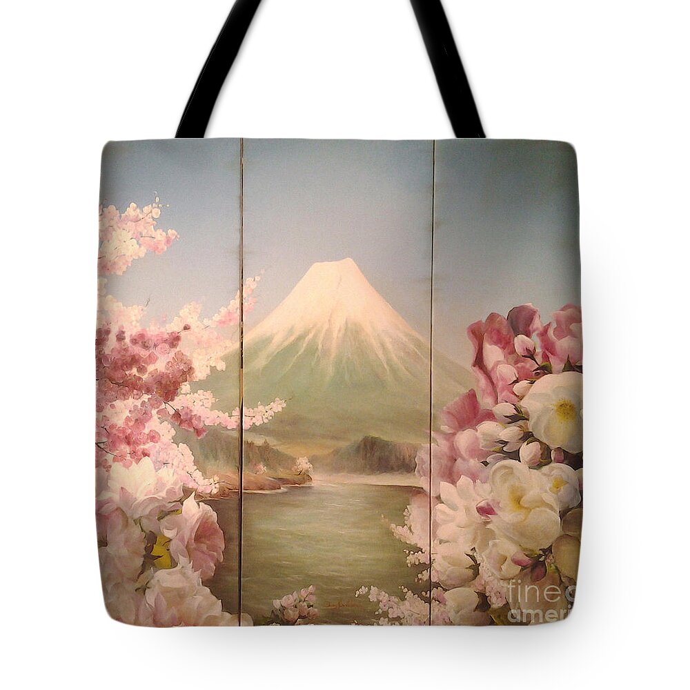 Flowers Paintings Tote Bag featuring the painting Japanese Spring by Sorin Apostolescu
