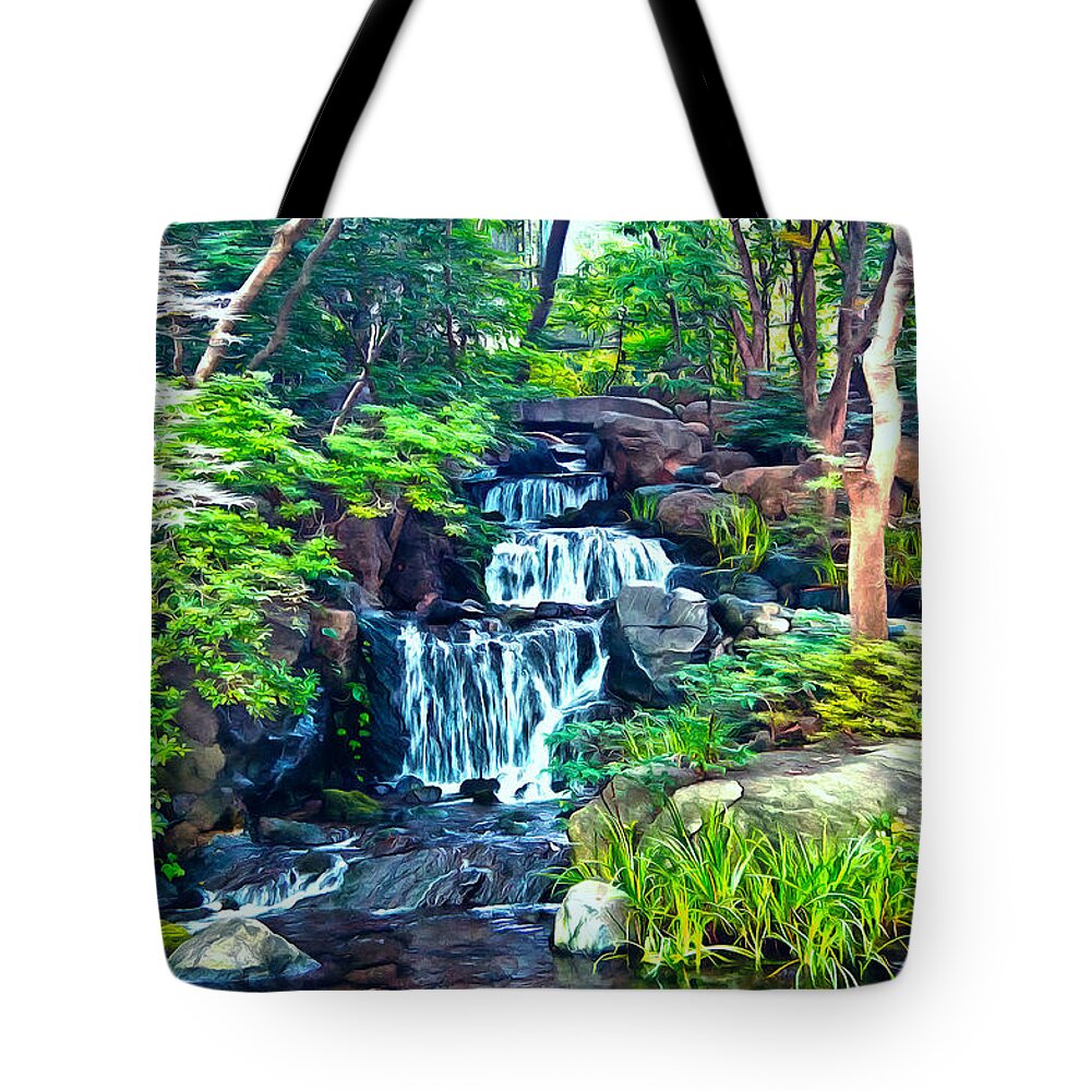 Waterfall Tote Bag featuring the photograph Japanese Waterfall Garden by Scott Carruthers