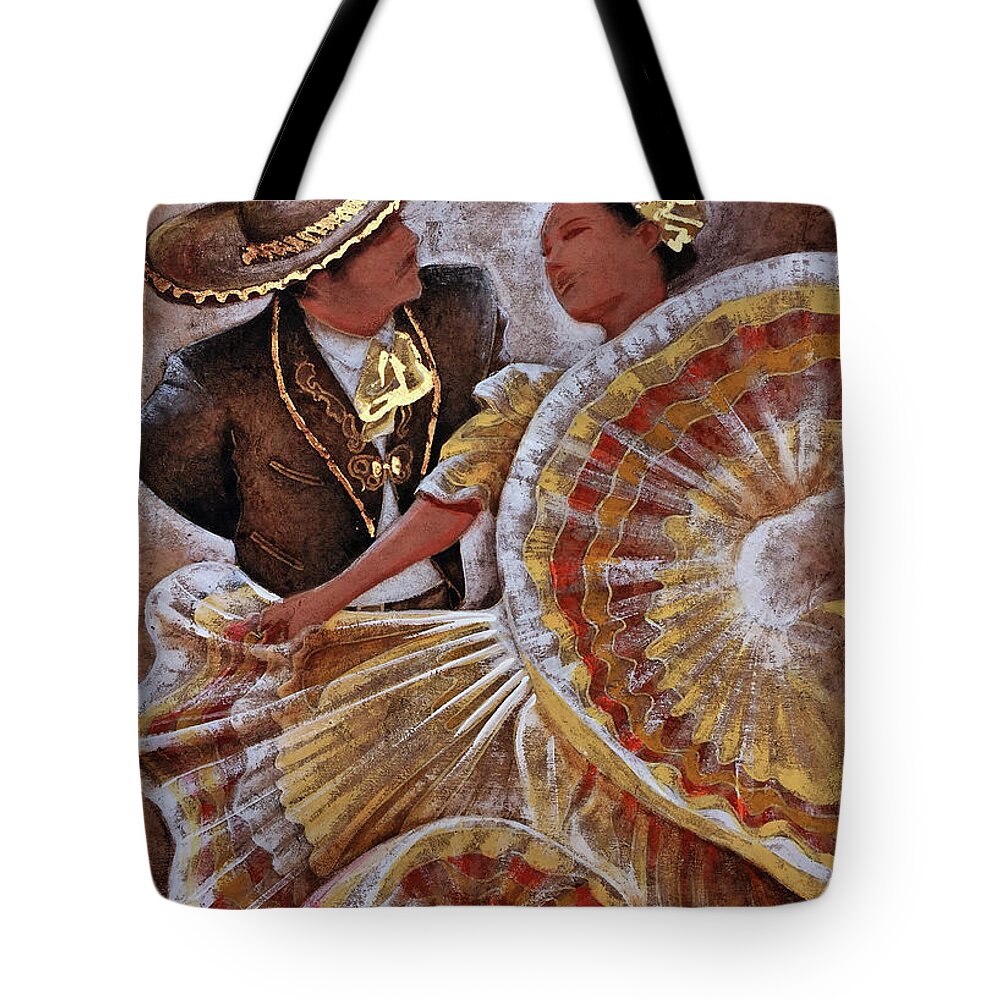 Jarabe Tapatio Paintings Tote Bag featuring the painting Jarabe Tapatio Dance by J U A N - O A X A C A