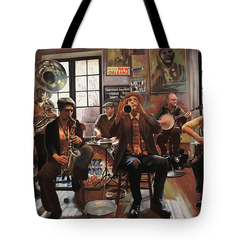 Jazz Tote Bag featuring the painting Jazz A 7 by Guido Borelli