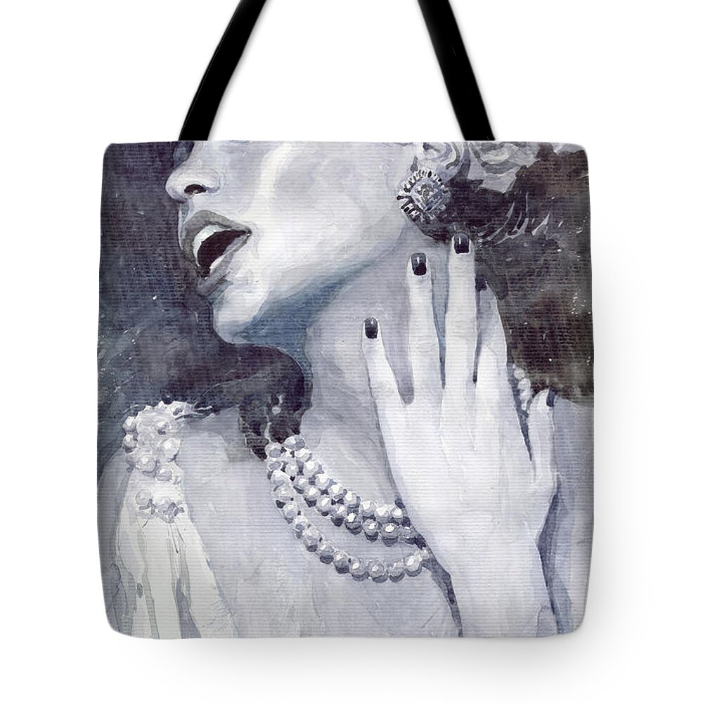 Billie Holiday Tote Bag featuring the painting Jazz Billie Holiday by Yuriy Shevchuk