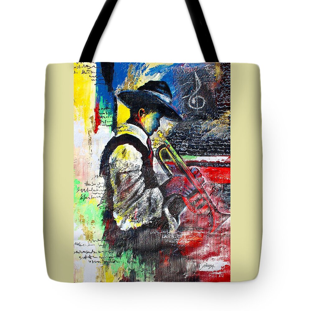 True African Art Tote Bag featuring the painting Jazz by Daniel Akortia