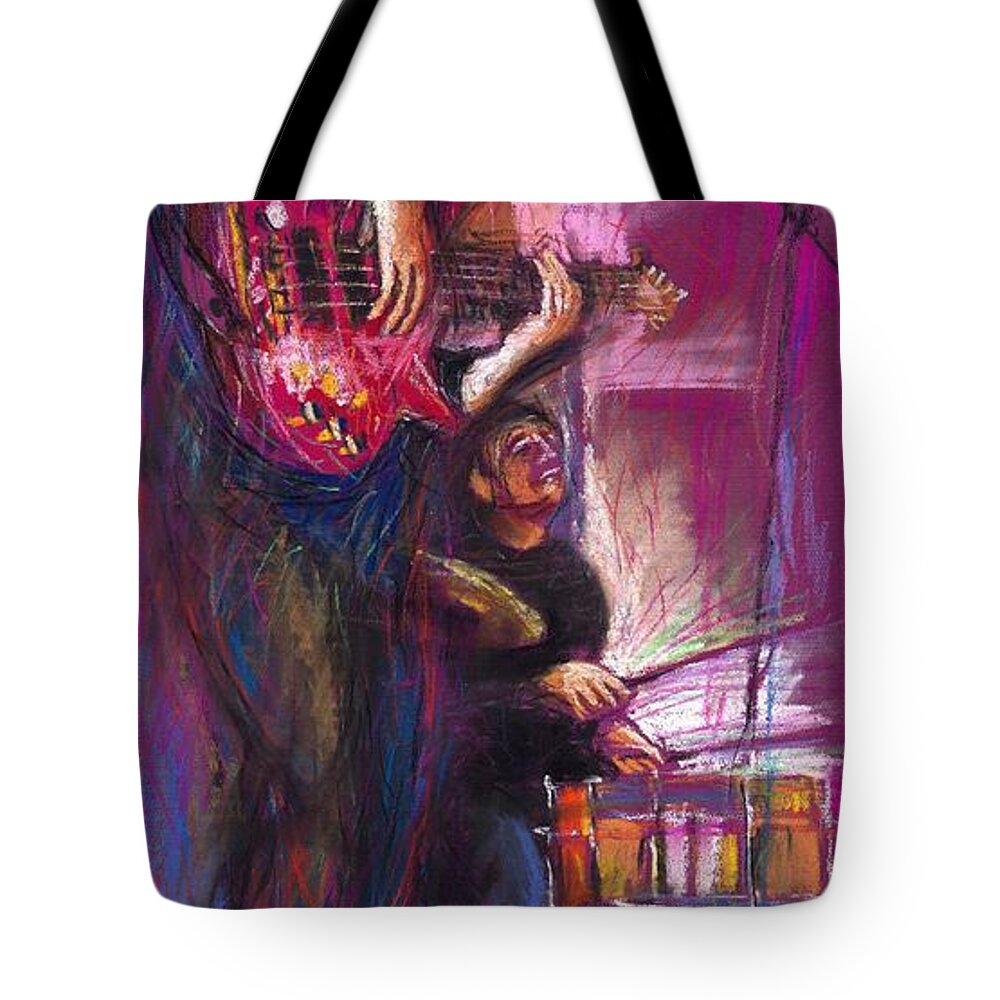 Jazz Tote Bag featuring the painting Jazz Purple Duet by Yuriy Shevchuk