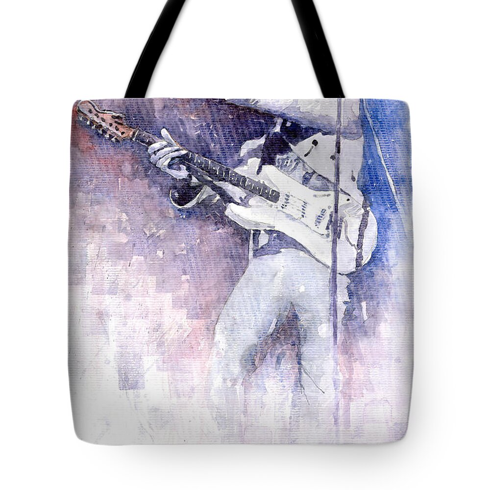 Watercolor Tote Bag featuring the painting Jazz Rock Jimi Hendrix 07 by Yuriy Shevchuk