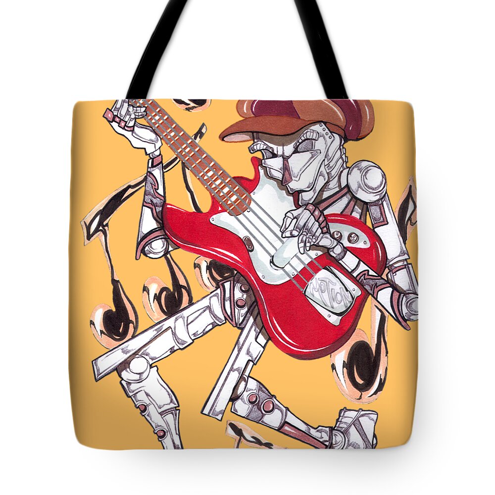 Robots Tote Bag featuring the mixed media Jazzmen Bass Player by Demitrius Motion Bullock