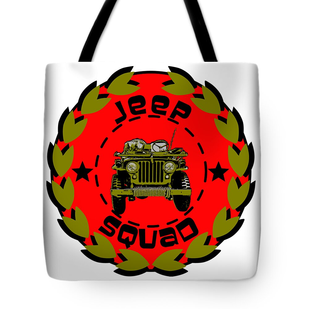 Jeep Tote Bag featuring the digital art Jeep Squad by Piotr Dulski