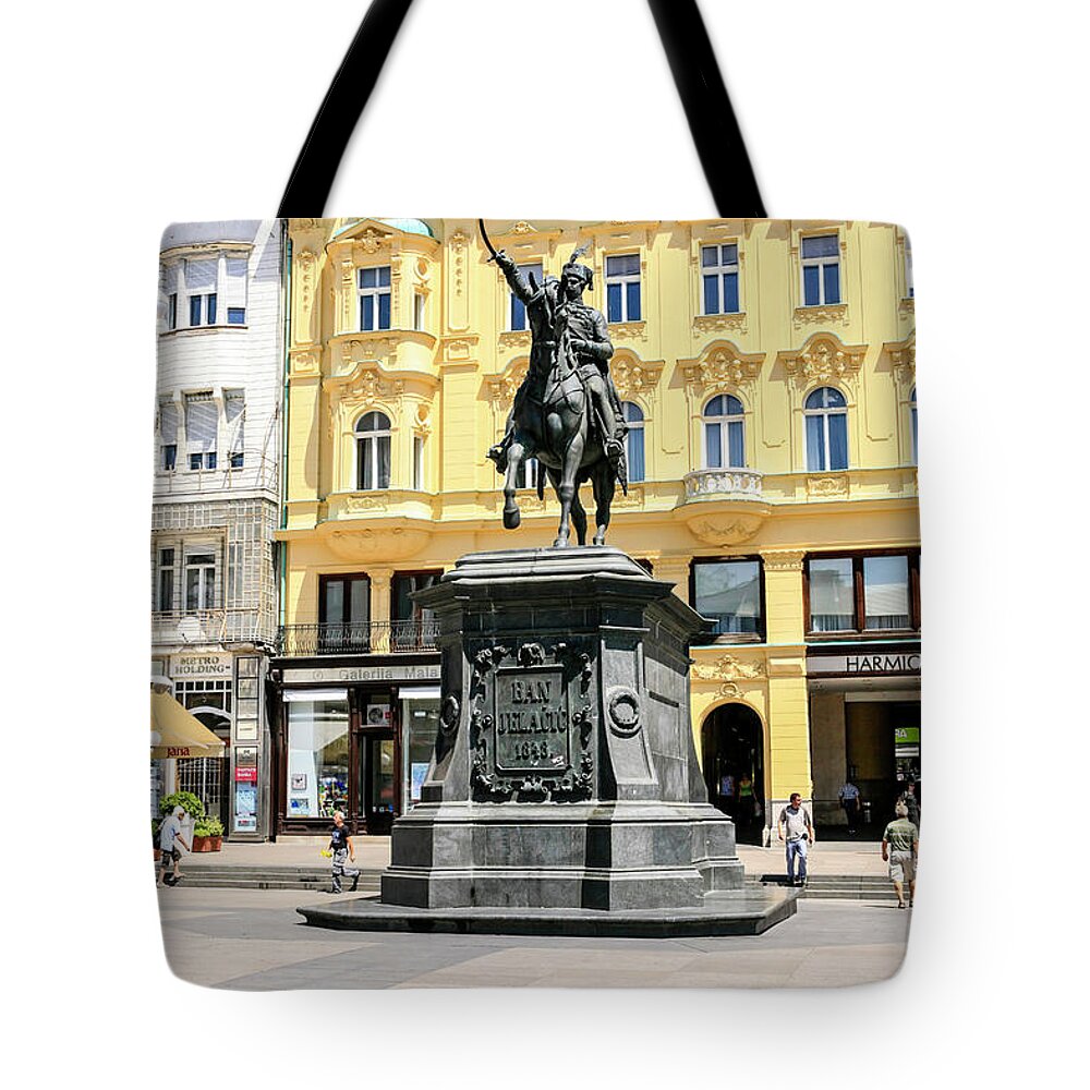 Statue Tote Bag featuring the photograph Jelacic Square Zagreb by Chris Smith
