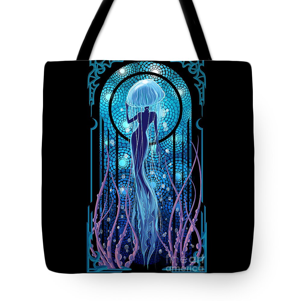 Mermaid Tote Bag featuring the painting Jellyfish Mermaid by Sassan Filsoof